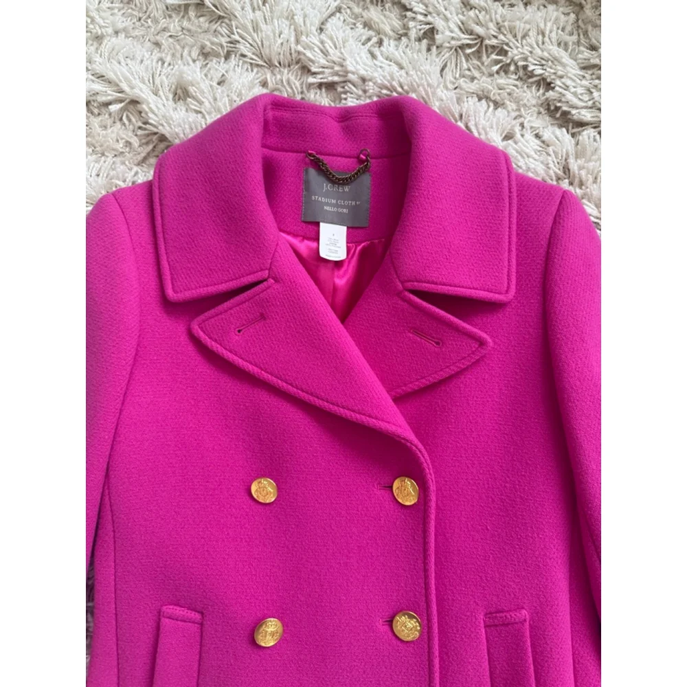 Women's J.Crew Pink Stadium Cloth Pea Coat Size 2 - Picture 3 of 9